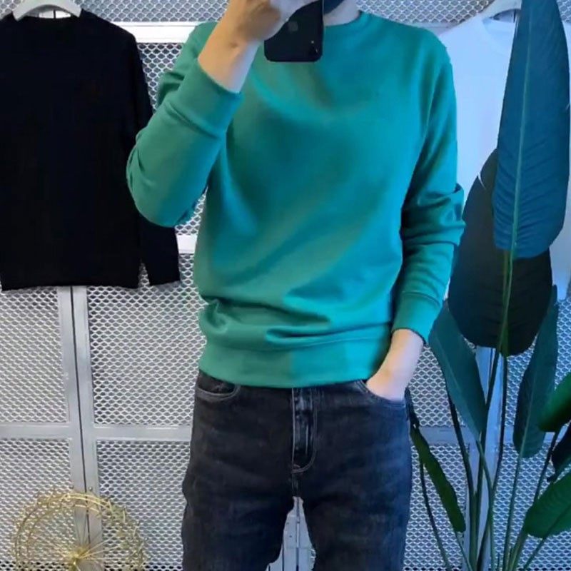 卫衣男春秋季潮牌修身圆领纯色套头长袖T恤男Q士韩版百搭休闲上衣