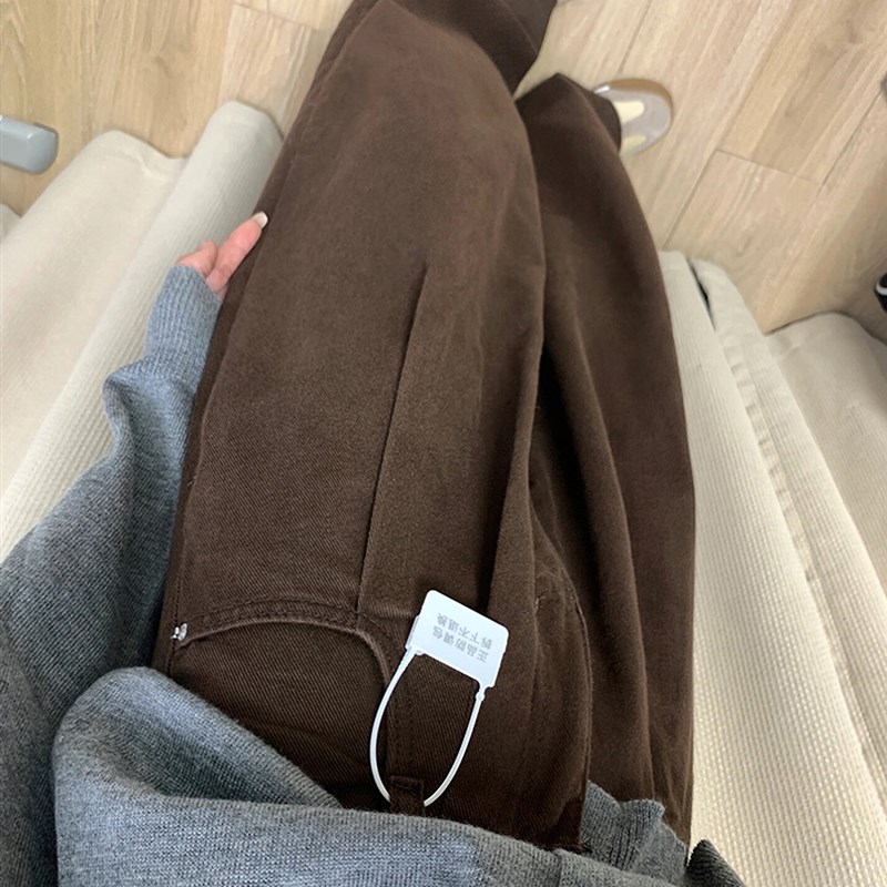 深咖色牛仔裤女春季新款胖妹妹mm高腰宽松显瘦阔腿裤梨形身材裤子