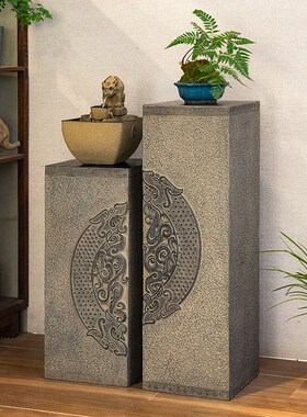 新中式室内展示柱摆件客厅玄关招财流水底座花园庭院柱子落地装饰