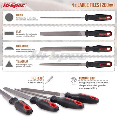 Hi-Spec 16pc File Set 200mm Flat Half Round Round Triangle F