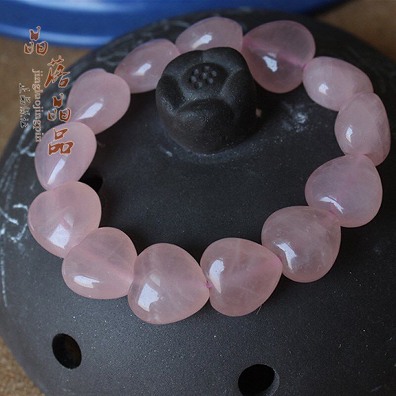 招桃花旺爱情旺夫天然粉水晶手链 粉晶手串心形珠链 颜色粉嫩