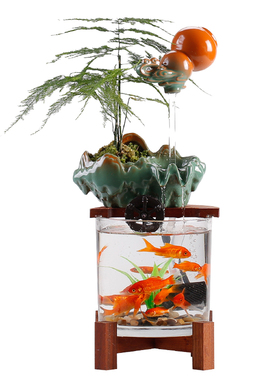 创意悬壶水循环流水摆件生态玻璃鱼缸招财小型R家用转运招财养鱼