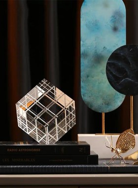 新中式摆件创意软装轻奢水晶魔方酒店客厅玄关装饰品