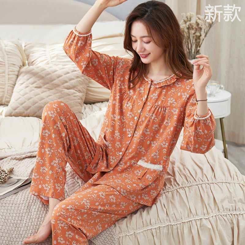 睡衣女士春秋款长袖休闲薄款夏季秋季大码中年妈妈女款家新款