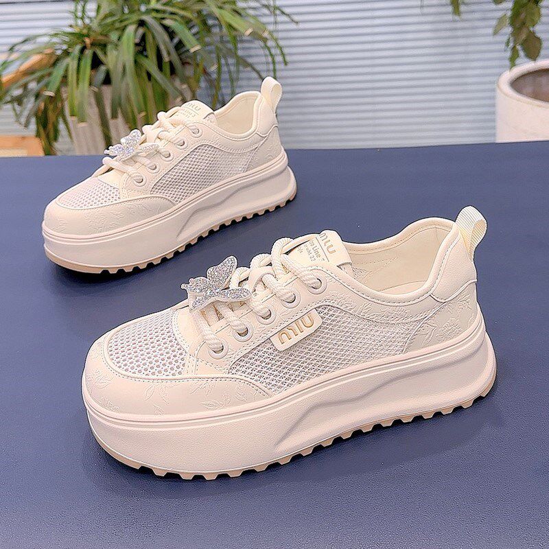 薄款网面透气厚底小白鞋女夏季新款浅口轻便百搭增高软底休闲板鞋