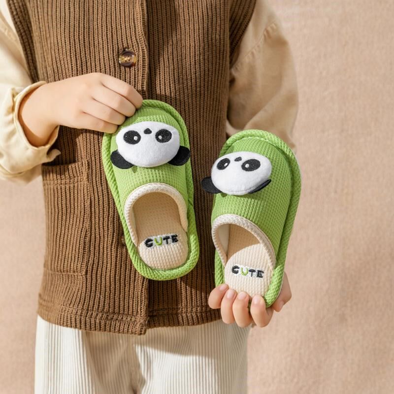儿童拖鞋男童家居室内新款秋冬季防滑卡通亲子宝宝亚麻布拖鞋女孩