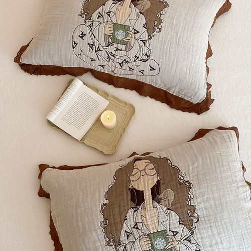 花边款四层纱布枕巾一对装可爱少女心成人单人枕头盖巾