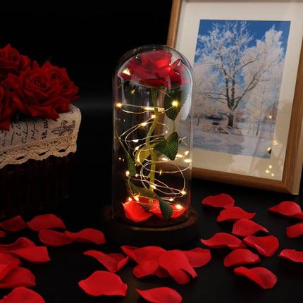 速发Colorful Artificial Red Rose Led Lights in Glass Dome fo