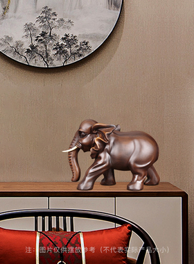 实木雕大象摆件公母象一对木质工艺品客厅电视酒柜装饰品乔迁礼品