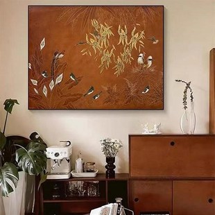 百鸟朝阳客厅电表箱装饰画新中式高级感沙发背景墙挂画中古餐厅艺