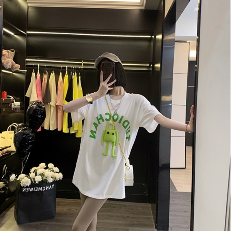 潮牌时尚洋气立体装饰短袖t恤女2023夏季新款宽松大版中长款上衣