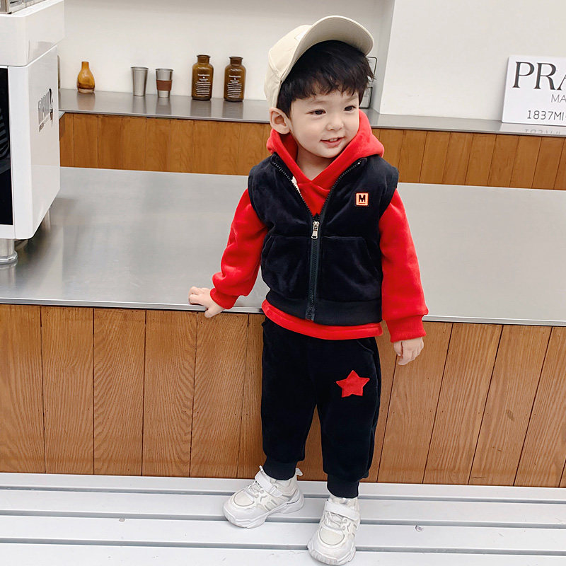 宝宝卫衣加绒套装1一3岁儿童装4男童秋H冬装三件套6个月婴儿韩版