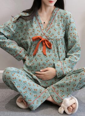 月子服秋季款产后可爱薄款孕妇睡衣秋棉纱I布10月份产妇哺乳家居