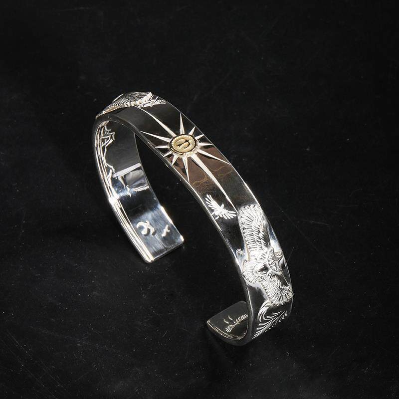 手工银饰高桥吾郎菊地健小鹰射线唐草时尚复古银手镯小众男女配饰