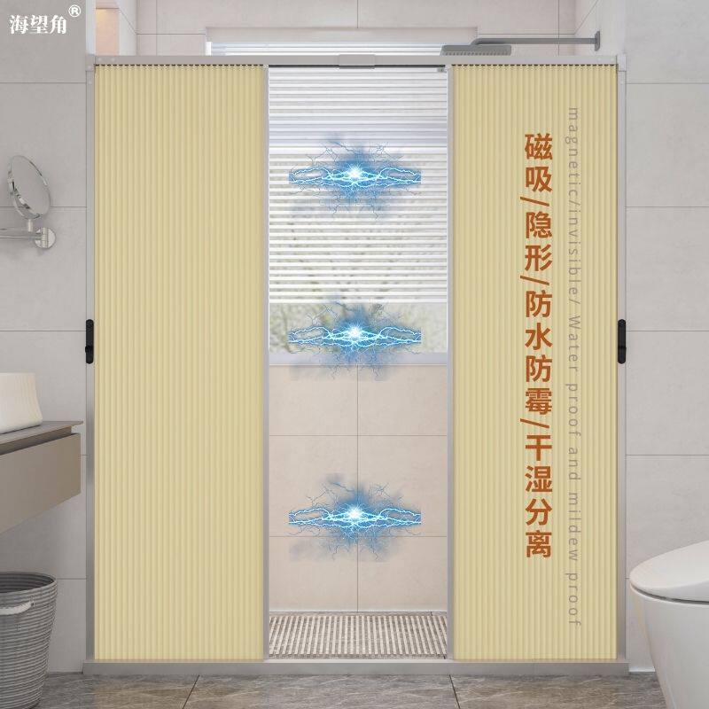 隐形浴帘免打孔浴室防水帘一字型淋浴房洗澡隔断干湿分离磁吸折叠