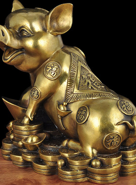 纯铜猪摆件招财金猪店铺开业礼品办公室桌摆设家居客厅装饰工艺品
