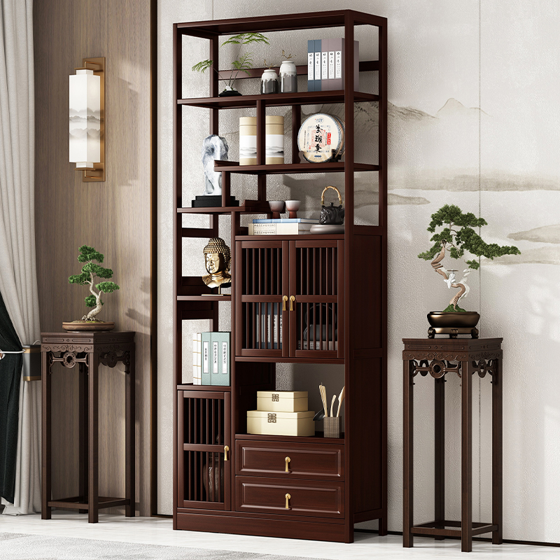 新中式博古架实木多功能置物架多宝阁古董摆件展示架子茶叶架新款