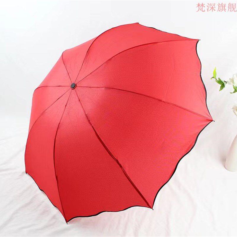 韩版淑女三折红伞荷叶边拱形伞阿C波萝折叠蘑菇伞公主伞可爱晴雨 - 实物图