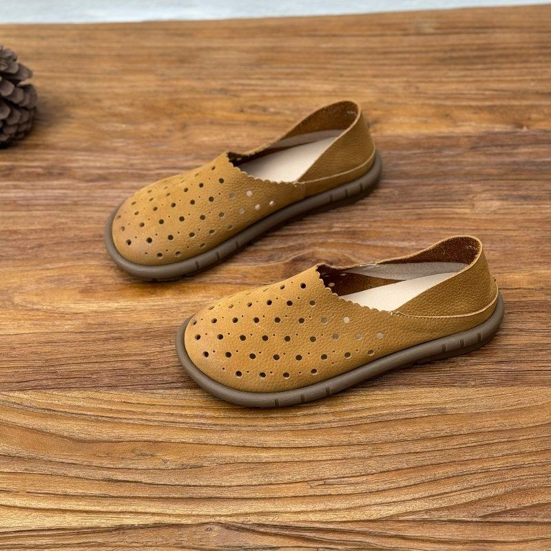 文艺手工真皮镂空单鞋女24夏季软底舒适平底休闲一脚蹬懒人洞洞鞋,女鞋,洞洞鞋,淘宝优惠券,粉丝福利购,淘宝优惠卷