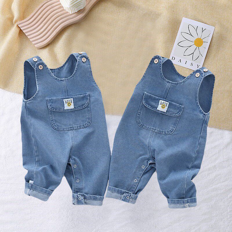 超萌婴儿背带裤套装春秋款男宝宝牛仔连百天体衣无袖宽肩幼儿宽松