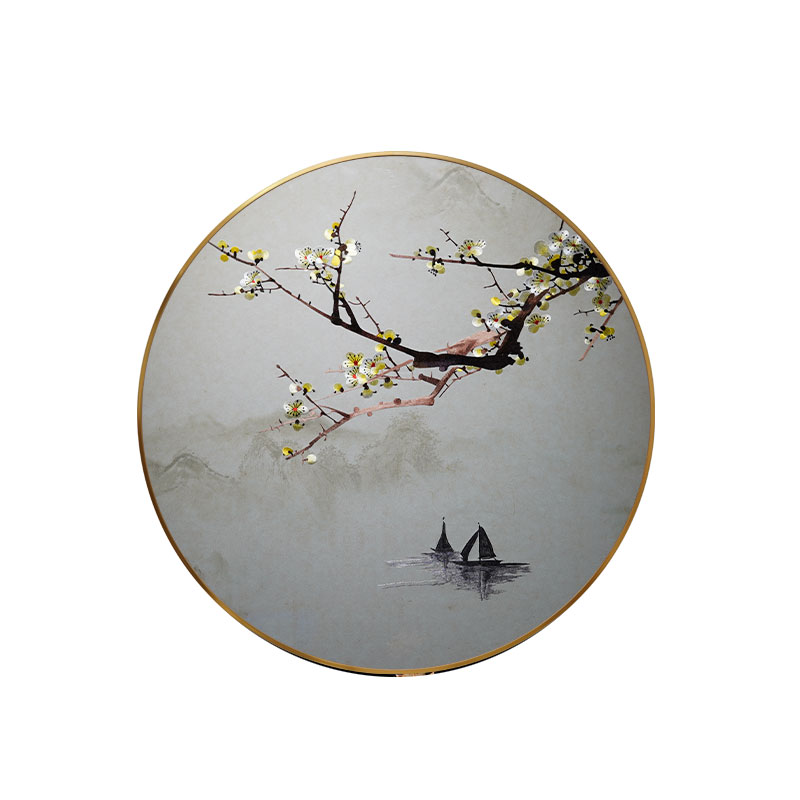 5ZW苏绣成品挂画一枝独秀新中式客厅纯手工刺绣画玄关卧室圆形装