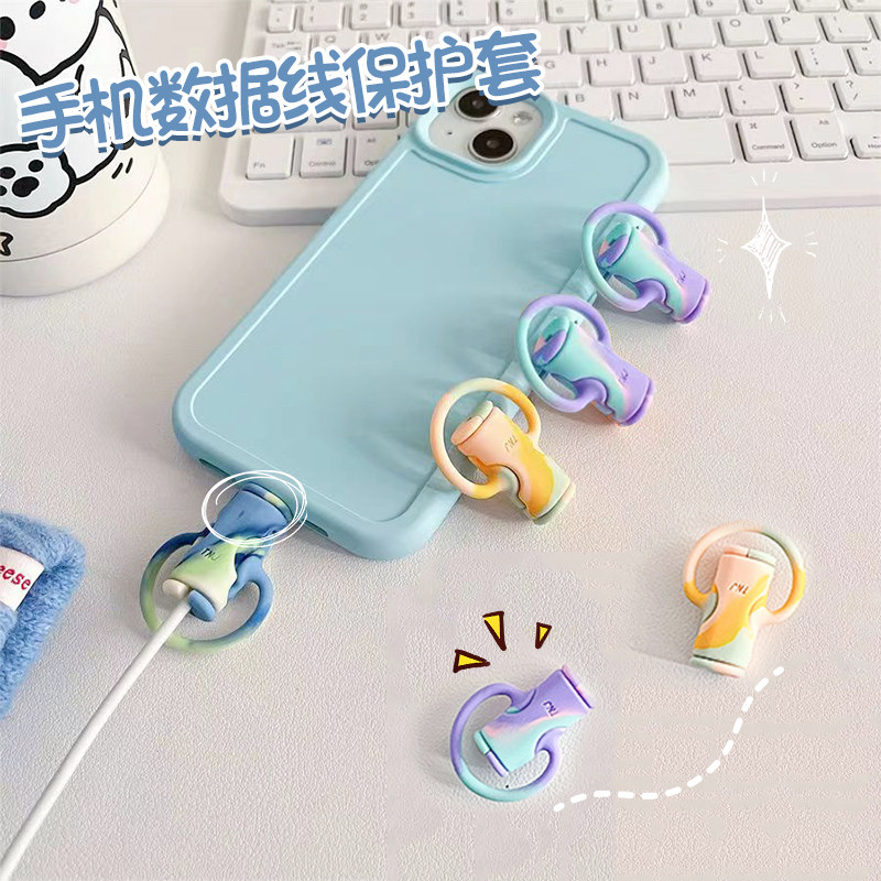 现货硅胶手机数据线保护s套带绑带二合一线材理线器创意充电线头