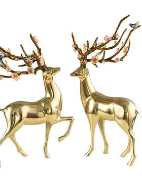 创意黄铜梅花鹿招财摆件现代简约玄关G酒柜电视柜家居装饰开业礼