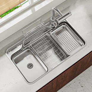 青菜家日式3D压纹大单槽304不锈钢厨房水槽飞雨洗菜盆洗碗盆家用