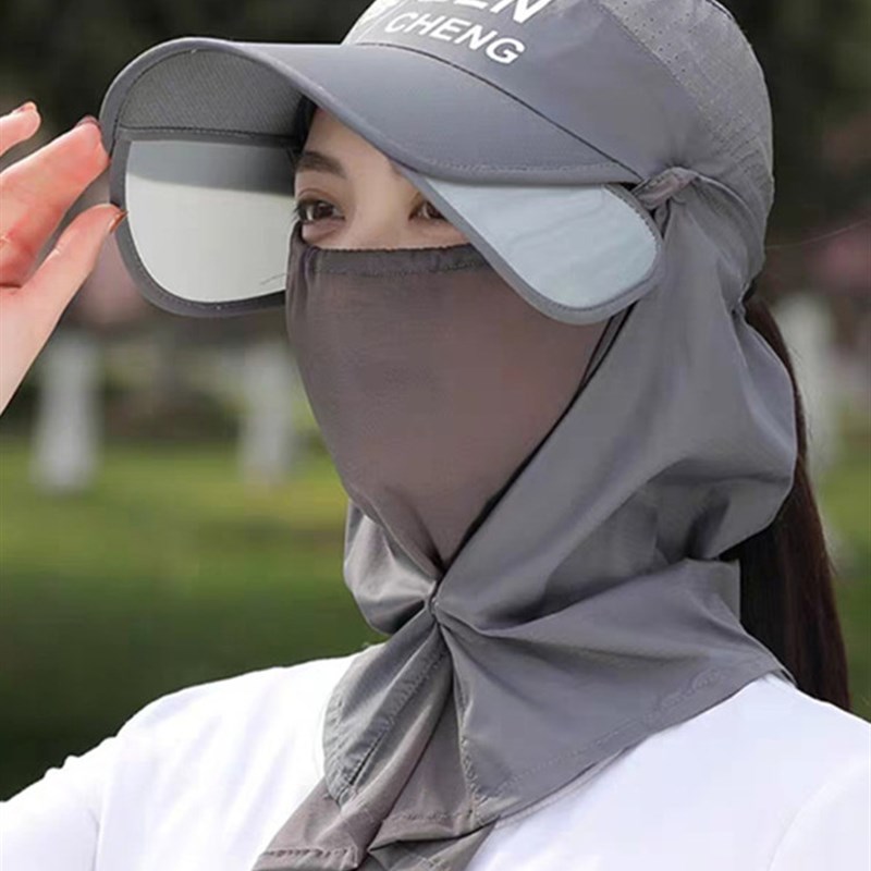 工厂销夏季太阳帽女款遮脸防x紫外线骑车防晒帽吹不翻护颈大帽檐