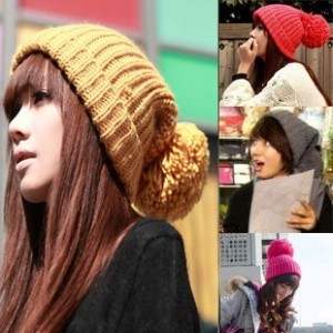 推荐New Korean knitted hat women's lovely winter big ball ha