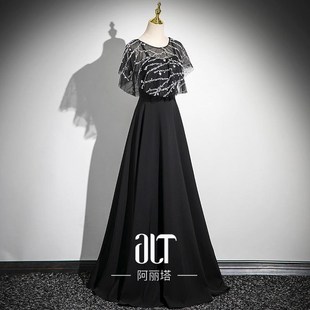 精选大合唱团礼服l裙遮肉显瘦女高级感黑色艺考钢琴礼服两穿简约