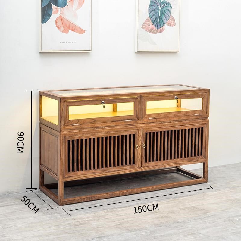 实木珠宝展示柜首饰玉器饰品柜台玻璃柜子展柜陈列柜新中式烟工厂
