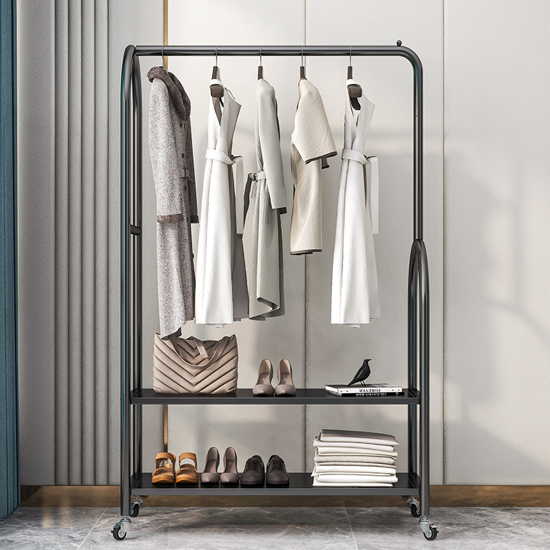 简易衣帽架家用进门收纳衣架子置物架落地卧室客厅挂衣架移动带轮