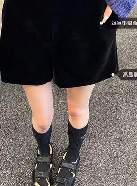 孕妇裤子秋冬季新款外穿洋派复古丝绒短裤高腰显瘦托腹阔腿靴裤
