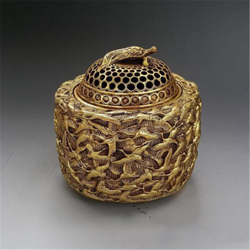 工厂销靚黄铜千鹤熏香炉v摆件盘香炉古玩黄铜器仿古工艺品