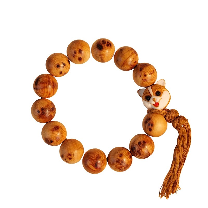 太行崖柏半满瘤疤手串文玩手链天然香味男女陈化佛珠鹿角根付狐狸