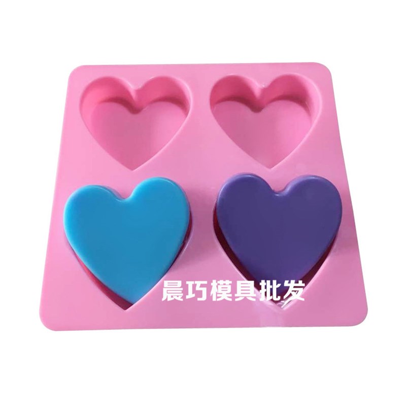 供应硅胶蛋糕模具  四连心形蛋糕手工皂爱心模 4孔浪漫心形模冰格