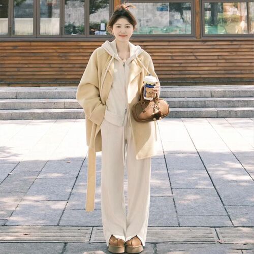 斗篷型毛呢外套女冬季新款中长款系带宽松小个子慵懒风呢子大衣