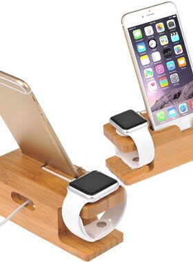 2 in 1 Bamboo Wood Desktop Stand for iPhone iPad Tablet Phon