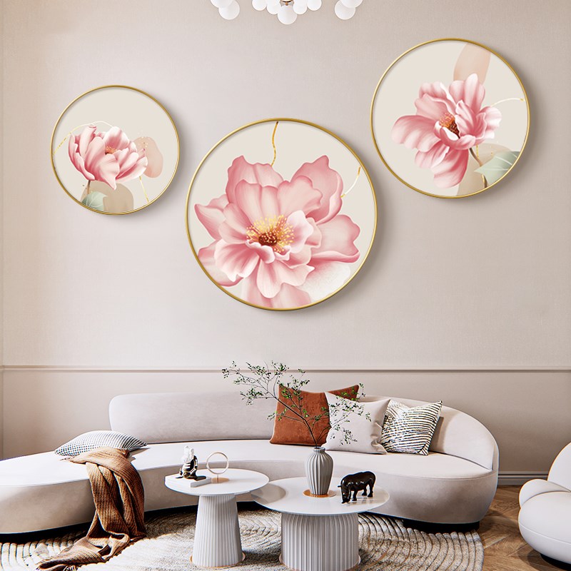 温馨花卉圆形玄关装饰画现代简约餐厅组合挂画客厅沙发背景墙壁画图片