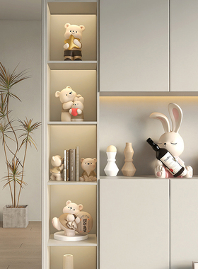 奶油风熊招财摆件玄关餐柜客厅电视柜酒柜装饰品乔迁新居礼品现货