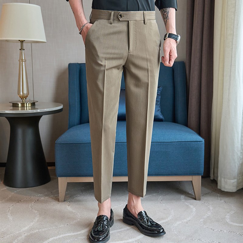 西服裤子男士春秋季商务正装休闲修身韩版潮流小脚九分灰色西装裤