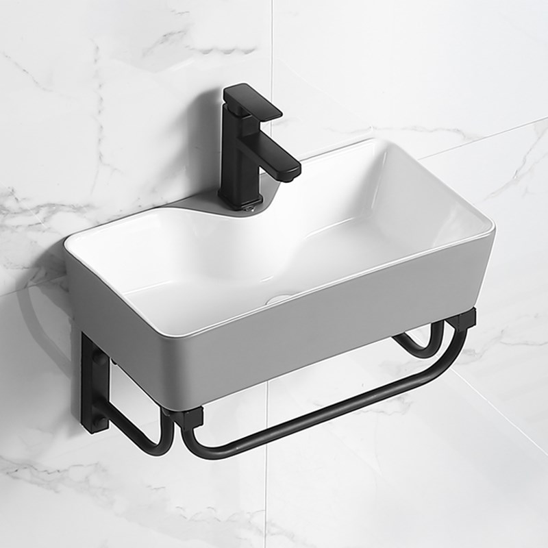 阳台挂墙式洗手盆卫生间一体陶瓷洗脸盆不锈钢支架洗漱池防水加深