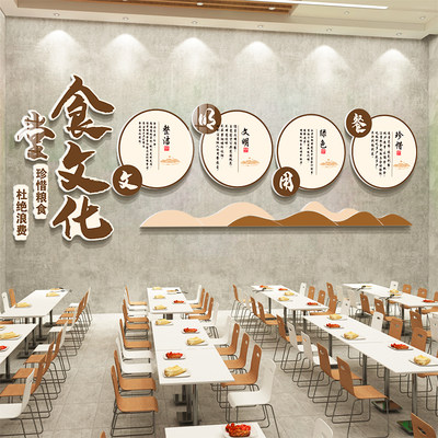 食堂文化墙面贴纸员工餐厅背景挂画珍惜节约粮食宣传标语装饰布置