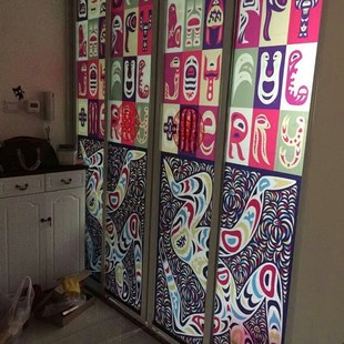 欧式抽象静电玻璃贴膜 阳台卫生间窗户浴室防爆磨砂彩色衣柜贴纸