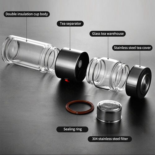 400ml Glass Water Bottle With Loose Leaf Tea Strainer Tea In