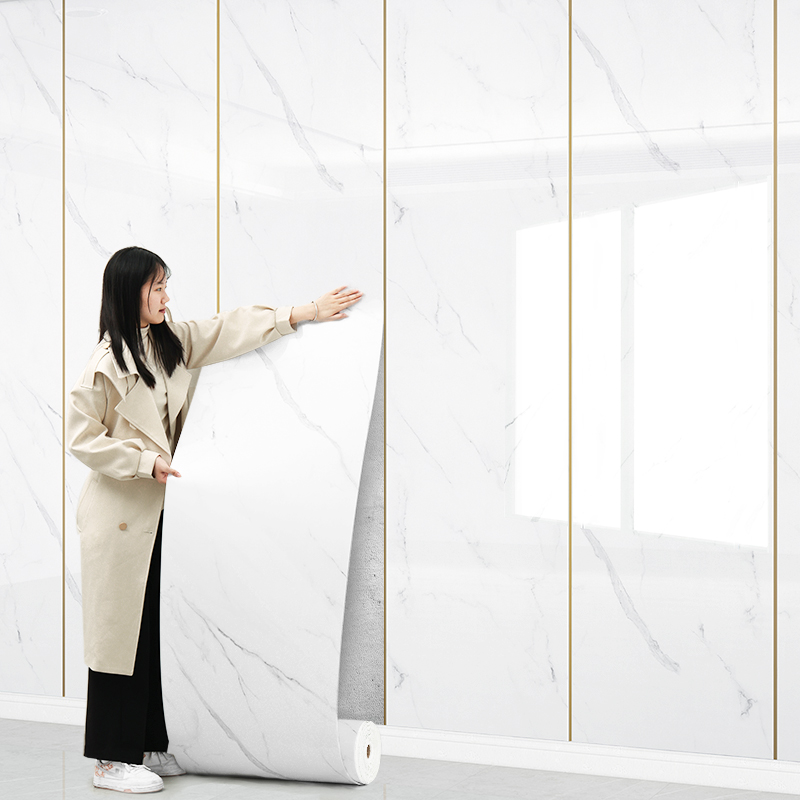 仿大理石瓷砖墙贴铝塑板壁纸自粘防水防潮办公室文化砖墙体护墙板