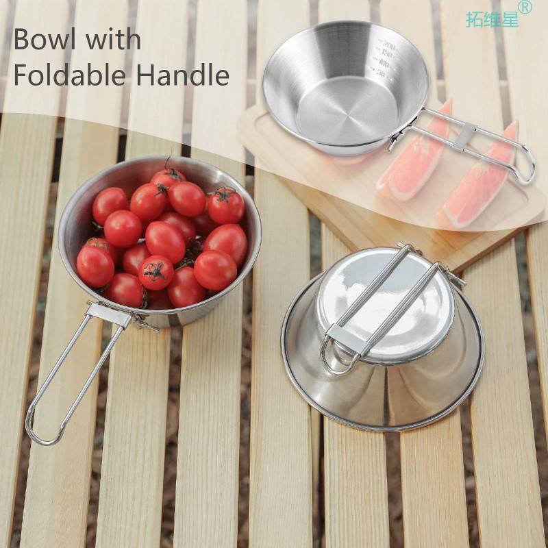 速发Titanium Bowl With Foldable Handle For Outdoor Camping