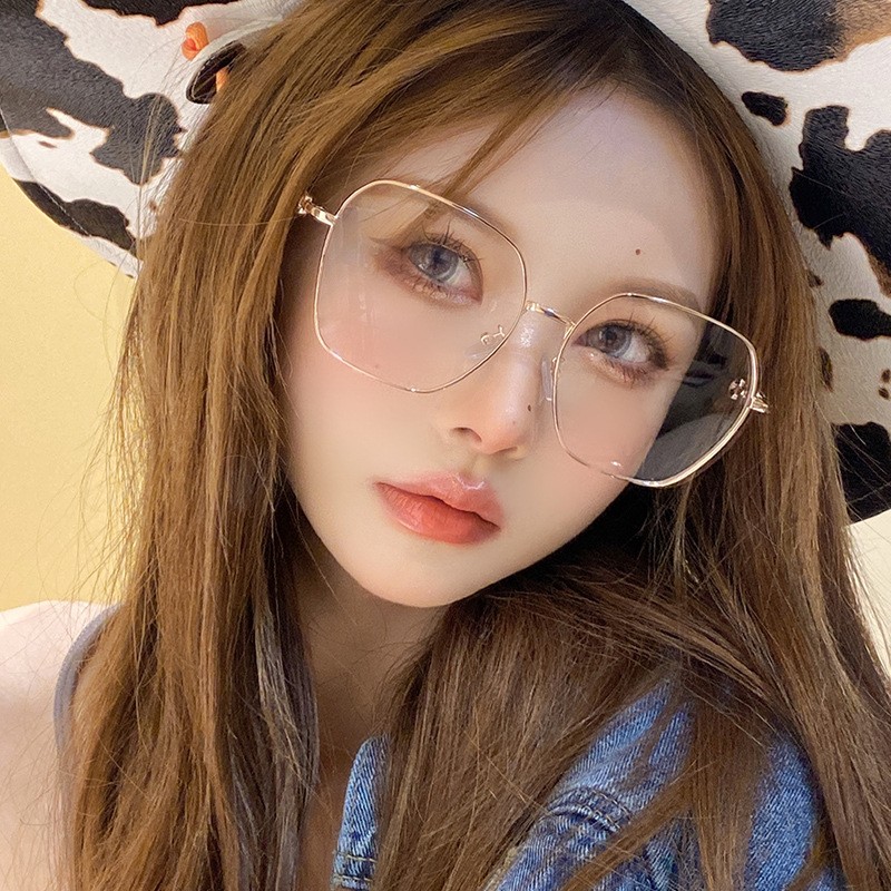 网红素颜大方框眼镜女显脸小韩版金丝近视L眼镜男大脸显瘦可配度