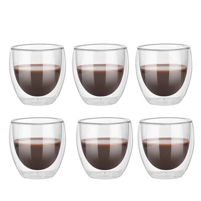 Set of 2/6 Double-layer heat-resistant tea Glass Coffee Cups